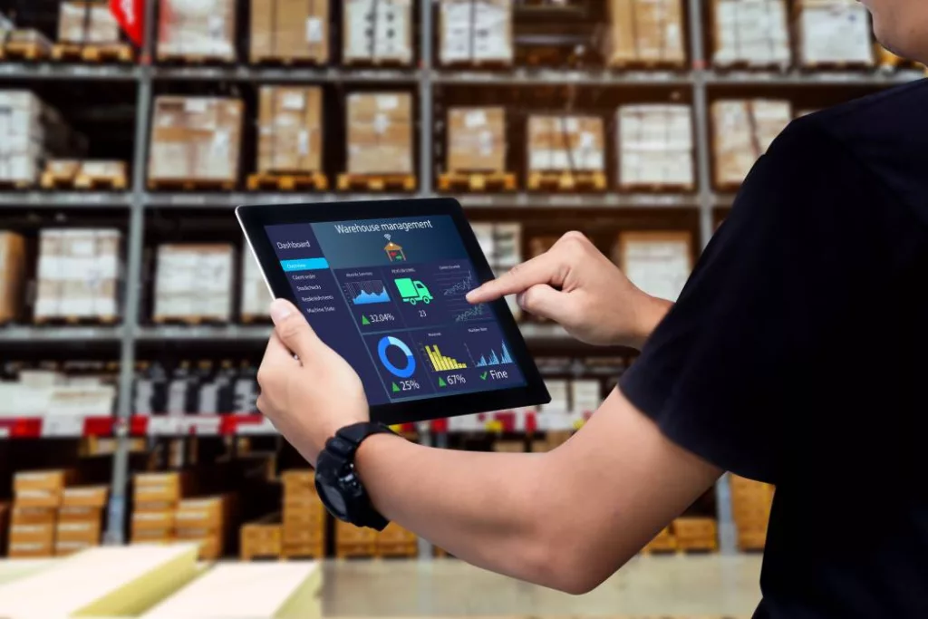 Warehouse management dashboard on tablet