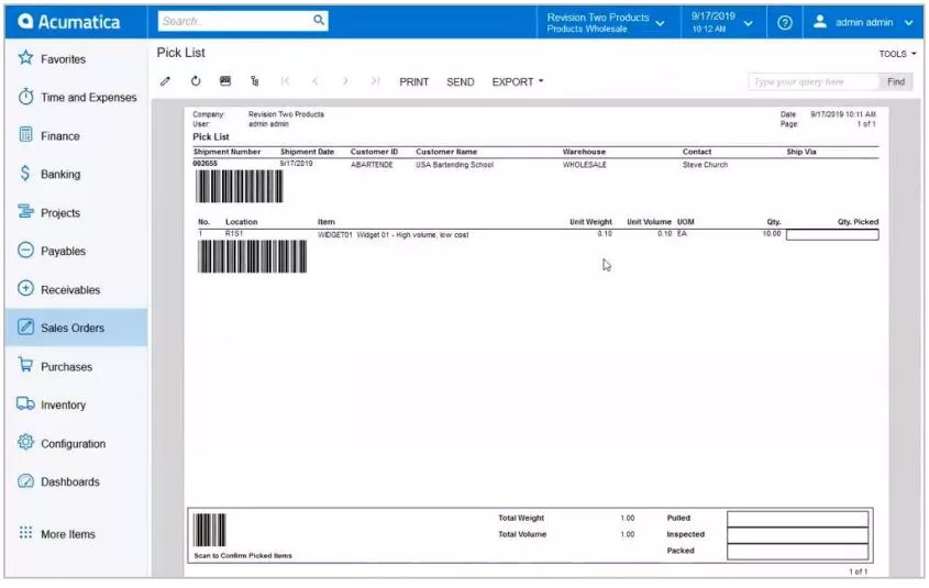 Acumatica Warehouse Management System automate shipping labels