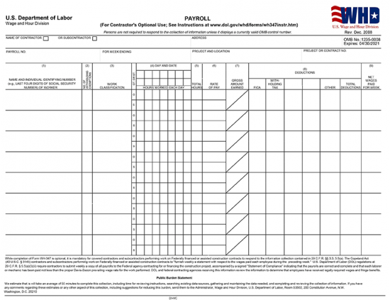 WH347 Certified Payroll Report